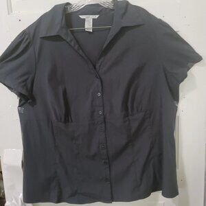 Fred David Womans Dk Gray Stretch Button Down V-Neck Shirt Plus Sz Blouse 22/24W